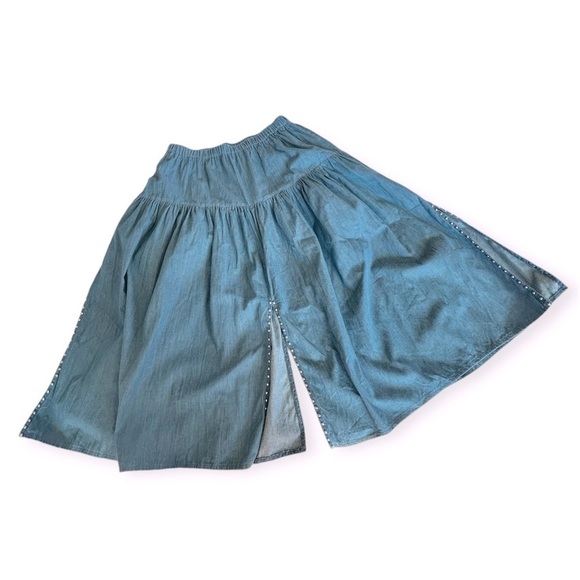 SPENCER CREATION Denim Studded Western Tiered Full Maxi Skirt Womens Size M/L - Picture 2 of 9
